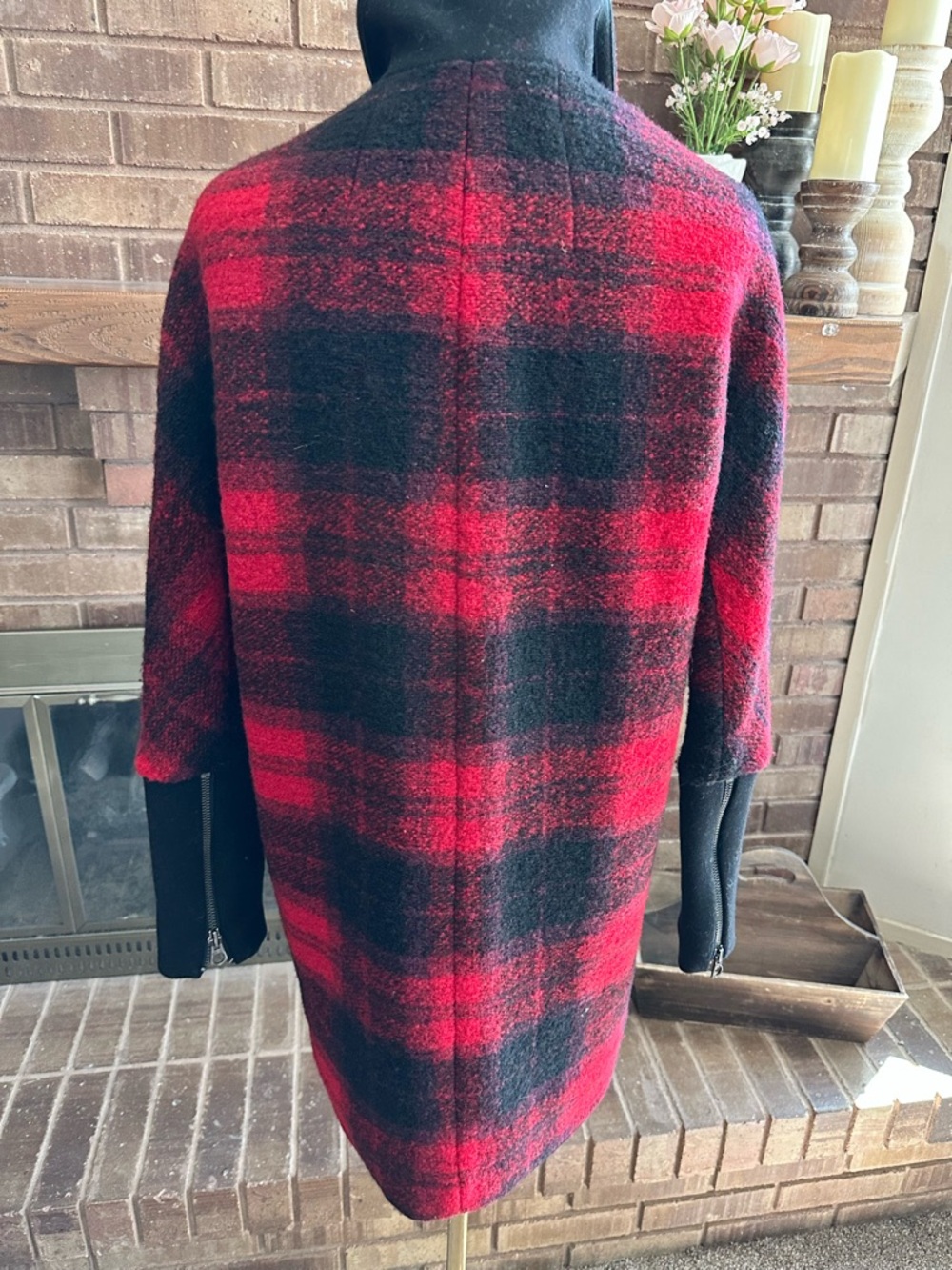 Madewell Flame Red Plaid City Grid Wool Cocoon Coat 0 Oversized - Picture 5 of 8